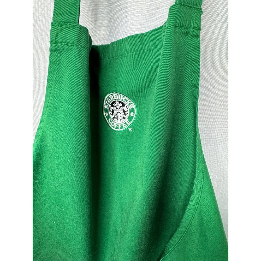 Starbucks Barista Apron Green Embroidered Logo Bib Pockets Adjustable Strap